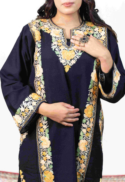 Kashmiri Pastel Aari Work Phiran - Black | Abshar - Kashmir Jama