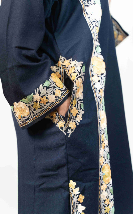 Kashmiri Pastel Aari Work Phiran - Black | Abshar - Kashmir Jama