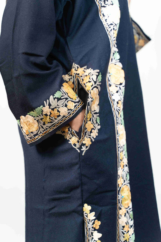 Kashmiri Pastel Aari Work Phiran - Black | Abshar - Kashmir Jama
