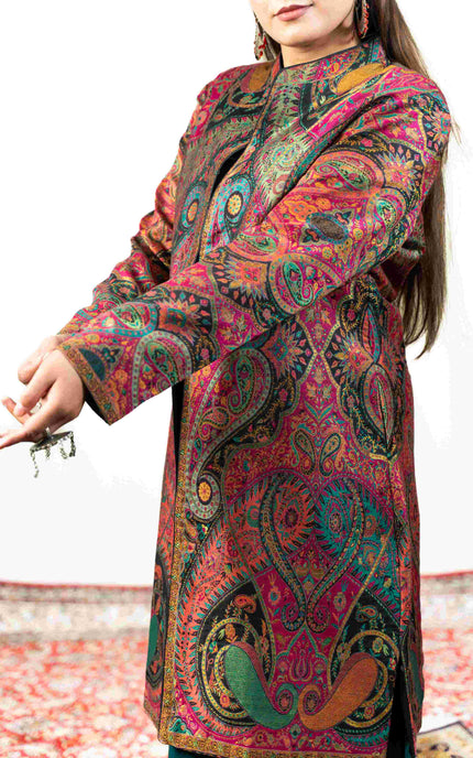 Kashmiri Kani With Aari Embrodiery Jacket - Designer Purple | Silk Long - Kashmir Jama