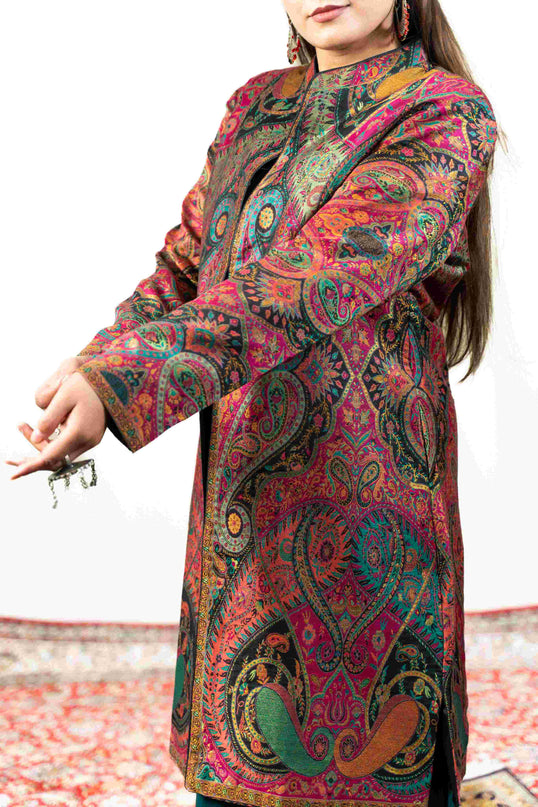 Kashmiri Kani With Aari Embrodiery Jacket - Designer Purple | Silk Long - Kashmir Jama