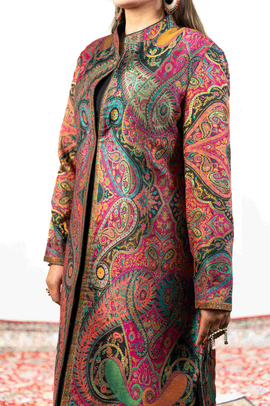Kashmiri Kani With Aari Embrodiery Jacket - Designer Purple | Silk Long - Kashmir Jama