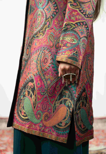 Kashmiri Kani With Aari Embrodiery Jacket - Designer Purple | Silk Long - Kashmir Jama