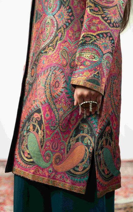 Kashmiri Kani With Aari Embrodiery Jacket - Designer Purple | Silk Long - Kashmir Jama