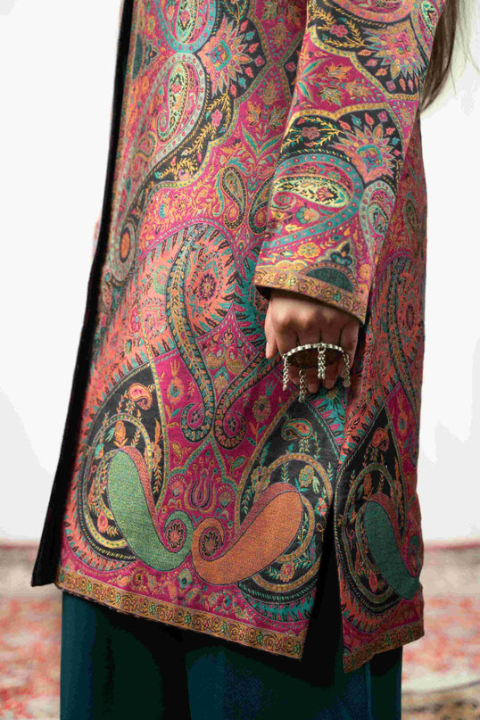 Kashmiri Kani With Aari Embrodiery Jacket - Designer Purple | Silk Long - Kashmir Jama