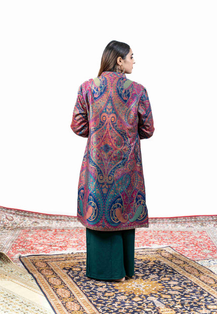 Kashmiri Kani With Zari Embroidery Jacket - Designer Blue Zari | Silk Long - Kashmir Jama
