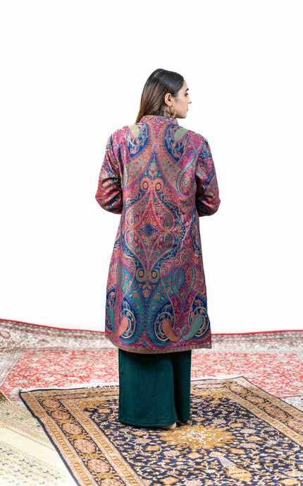 Kashmiri Kani With Zari Embroidery Jacket - Designer Blue Zari | Silk Long - Kashmir Jama