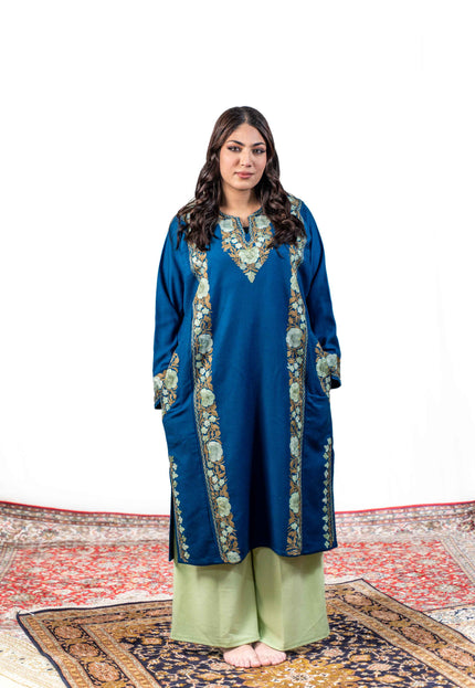 Kashmiri Aari Work Phiran - Lapis Blue - Kashmir Jama