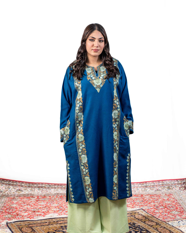 Kashmiri Aari Work Phiran - Lapis Blue - Kashmir Jama
