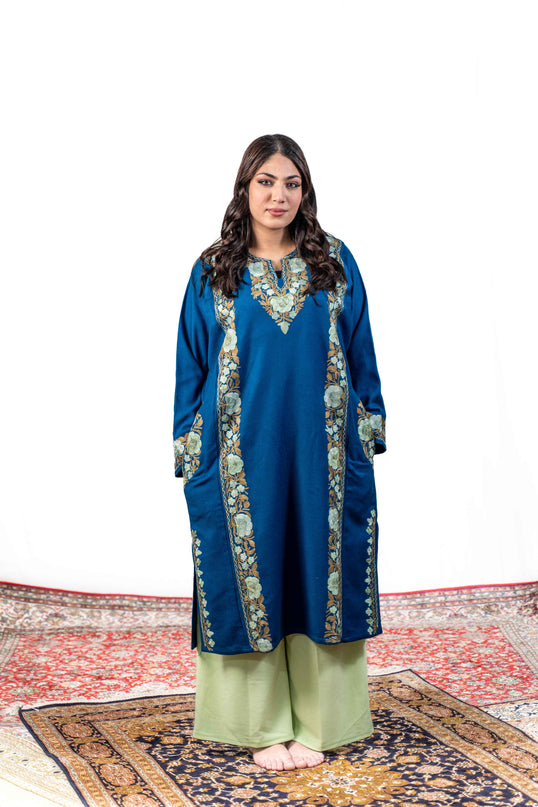 Kashmiri Aari Work Phiran - Lapis Blue - Kashmir Jama