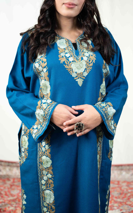 Kashmiri Aari Work Phiran - Lapis Blue - Kashmir Jama