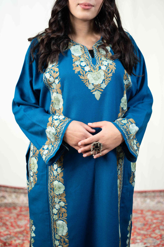 Kashmiri Aari Work Phiran - Lapis Blue - Kashmir Jama