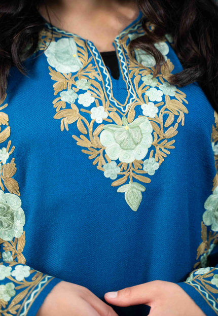 Kashmiri Aari Work Phiran - Lapis Blue - Kashmir Jama
