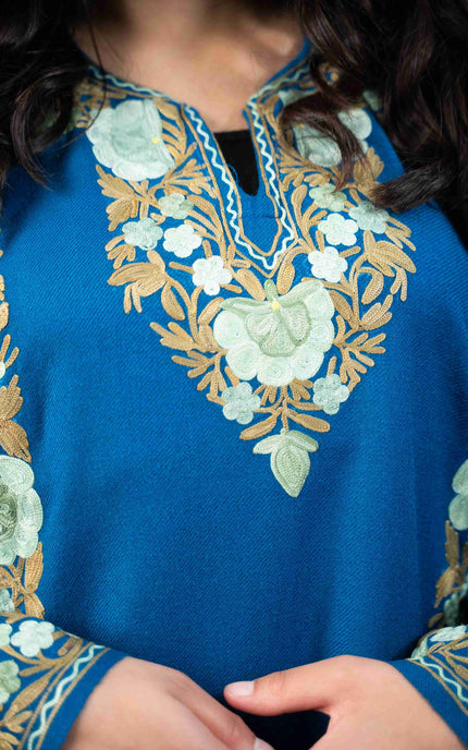 Kashmiri Aari Work Phiran - Lapis Blue - Kashmir Jama