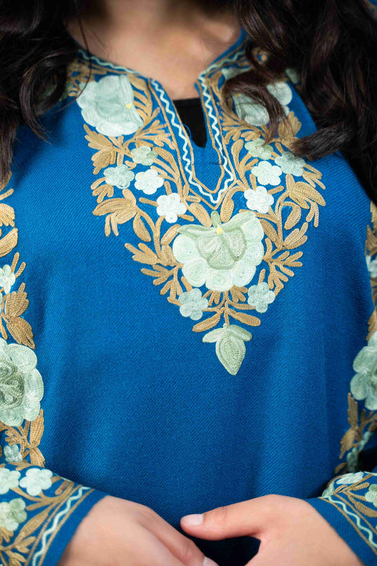 Kashmiri Aari Work Phiran - Lapis Blue - Kashmir Jama