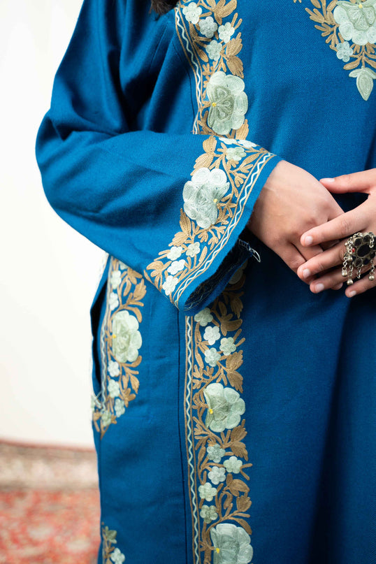 Kashmiri Aari Work Phiran - Lapis Blue - Kashmir Jama