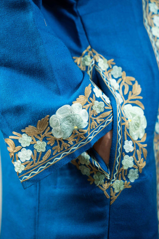 Kashmiri Aari Work Phiran - Lapis Blue - Kashmir Jama