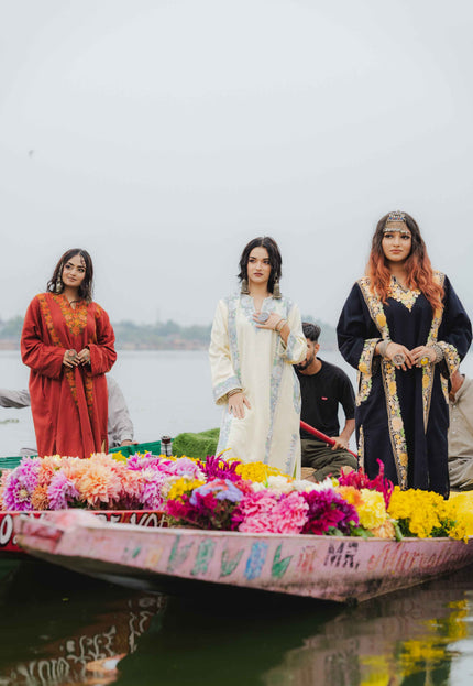 Kashmiri Pastel Aari Work Phiran - Black | Abshar - Kashmir Jama