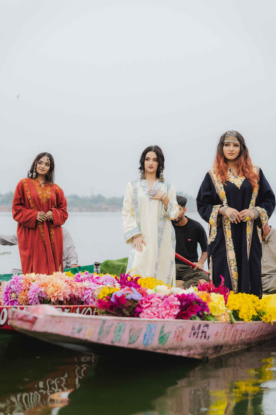 Kashmiri Pastel Aari Work Phiran - Black | Abshar - Kashmir Jama