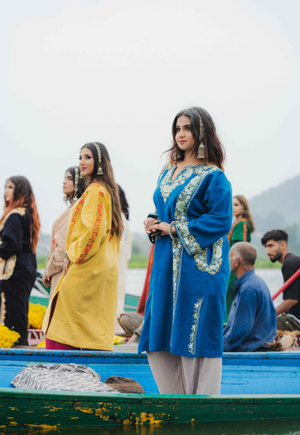 Kashmiri Aari Work Phiran - Lapis Blue - Kashmir Jama