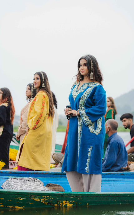 Kashmiri Aari Work Phiran - Lapis Blue - Kashmir Jama