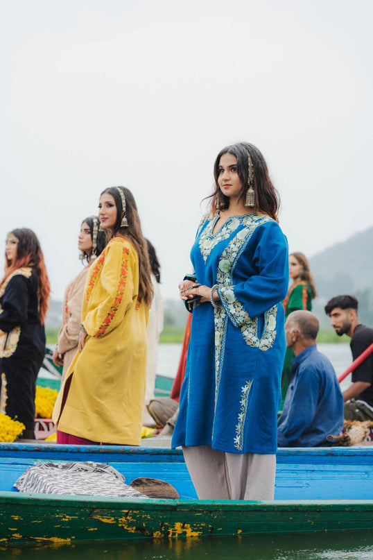 Kashmiri Aari Work Phiran - Lapis Blue - Kashmir Jama