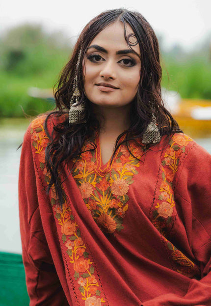 Kashmiri Aari Work Phiran - Maroon | Fringe - Kashmir Jama