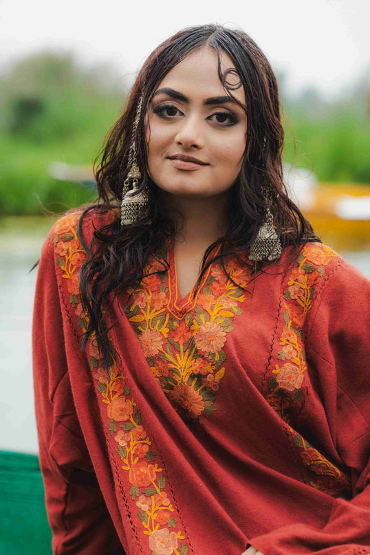 Kashmiri Aari Work Phiran - Maroon | Fringe - Kashmir Jama