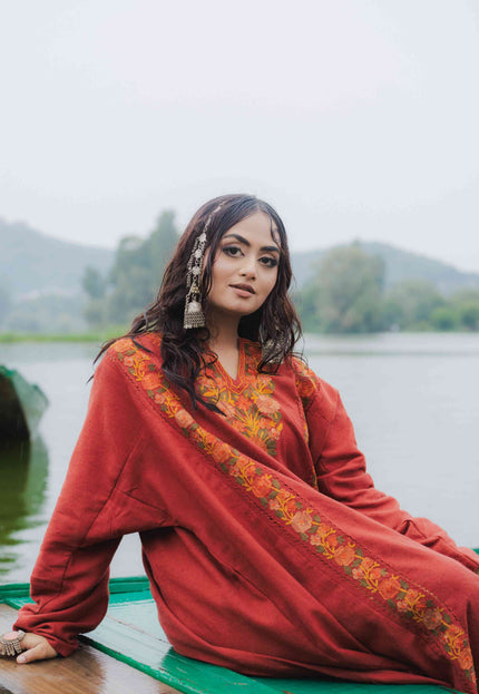 Kashmiri Aari Work Phiran - Maroon | Fringe - Kashmir Jama