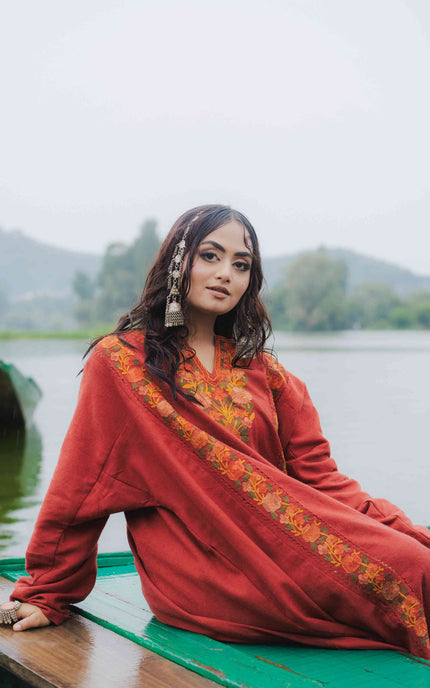 Kashmiri Aari Work Phiran - Maroon | Fringe - Kashmir Jama