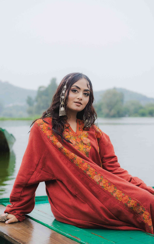 Kashmiri Aari Work Phiran - Maroon | Fringe - Kashmir Jama