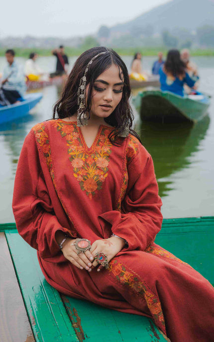 Kashmiri Aari Work Phiran - Maroon | Fringe - Kashmir Jama