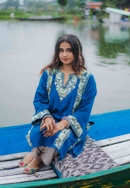 Kashmiri Aari Work Phiran - Lapis Blue - Kashmir Jama