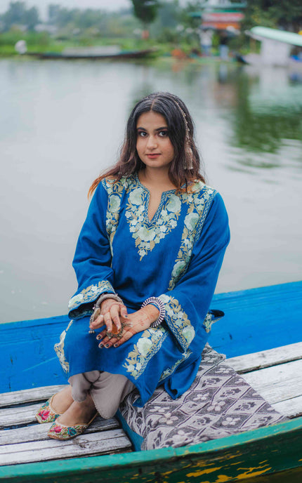 Kashmiri Aari Work Phiran - Lapis Blue - Kashmir Jama