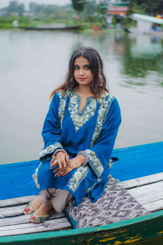 Kashmiri Aari Work Phiran - Lapis Blue - Kashmir Jama