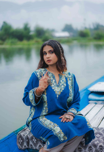 Kashmiri Aari Work Phiran - Lapis Blue - Kashmir Jama