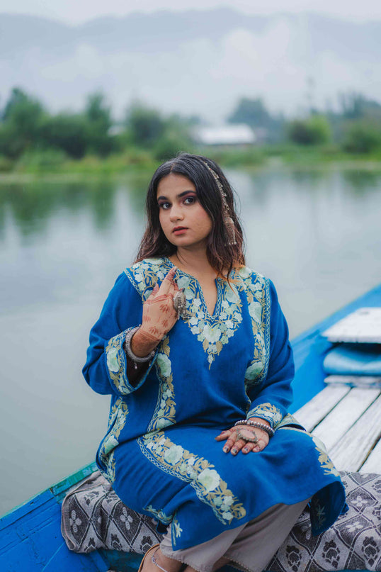 Kashmiri Aari Work Phiran - Lapis Blue - Kashmir Jama