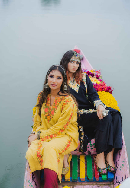 Kashmiri Aari Work Phiran - Yellow | Fringe - Kashmir Jama