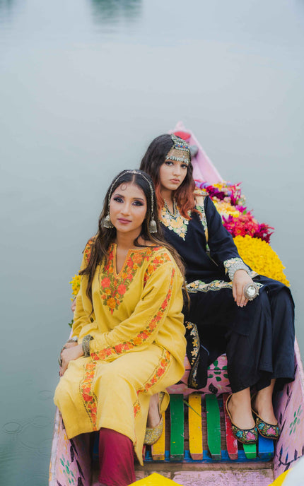 Kashmiri Aari Work Phiran - Yellow | Fringe - Kashmir Jama