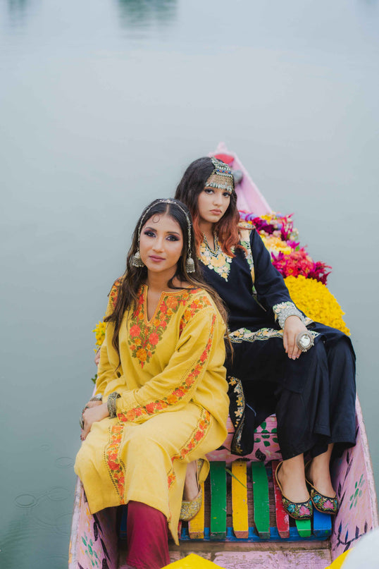Kashmiri Aari Work Phiran - Yellow | Fringe - Kashmir Jama
