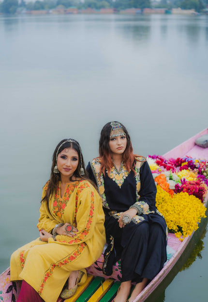 Kashmiri Pastel Aari Work Phiran - Black | Abshar - Kashmir Jama