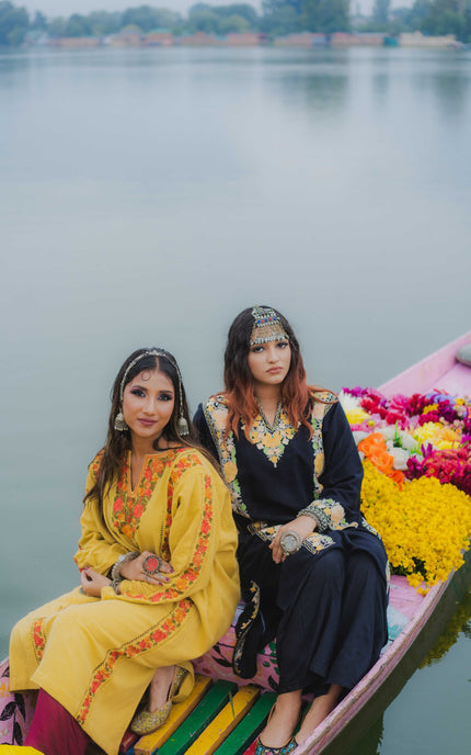 Kashmiri Pastel Aari Work Phiran - Black | Abshar - Kashmir Jama