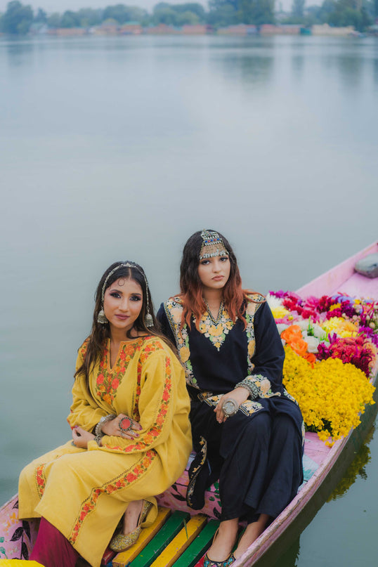 Kashmiri Pastel Aari Work Phiran - Black | Abshar - Kashmir Jama