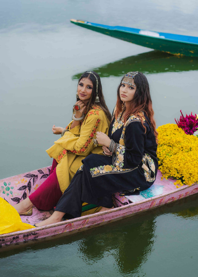 Kashmiri Pastel Aari Work Phiran - Black | Abshar - Kashmir Jama