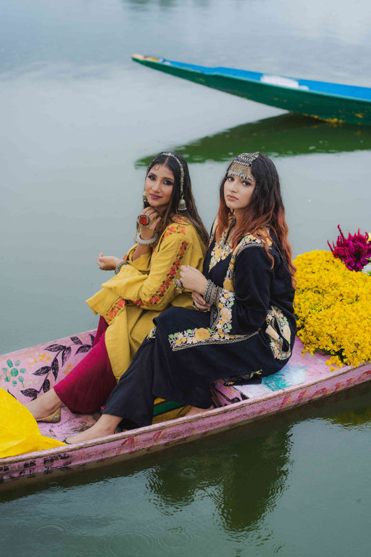 Kashmiri Pastel Aari Work Phiran - Black | Abshar - Kashmir Jama
