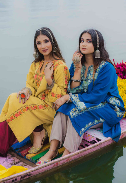 Kashmiri Aari Work Phiran - Lapis Blue - Kashmir Jama