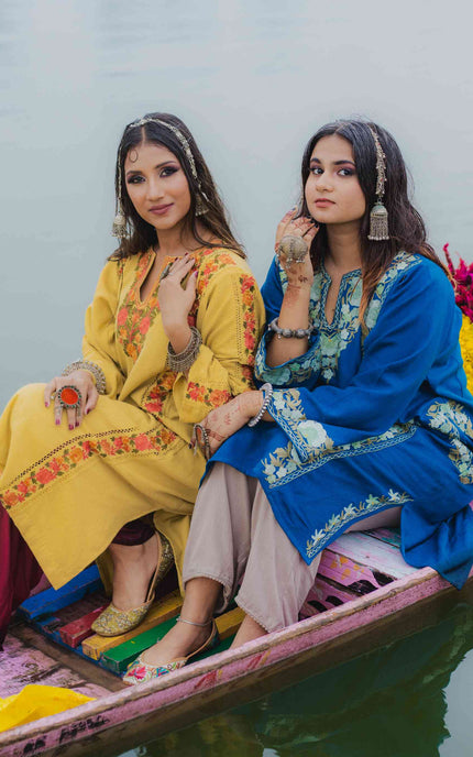 Kashmiri Aari Work Phiran - Lapis Blue - Kashmir Jama