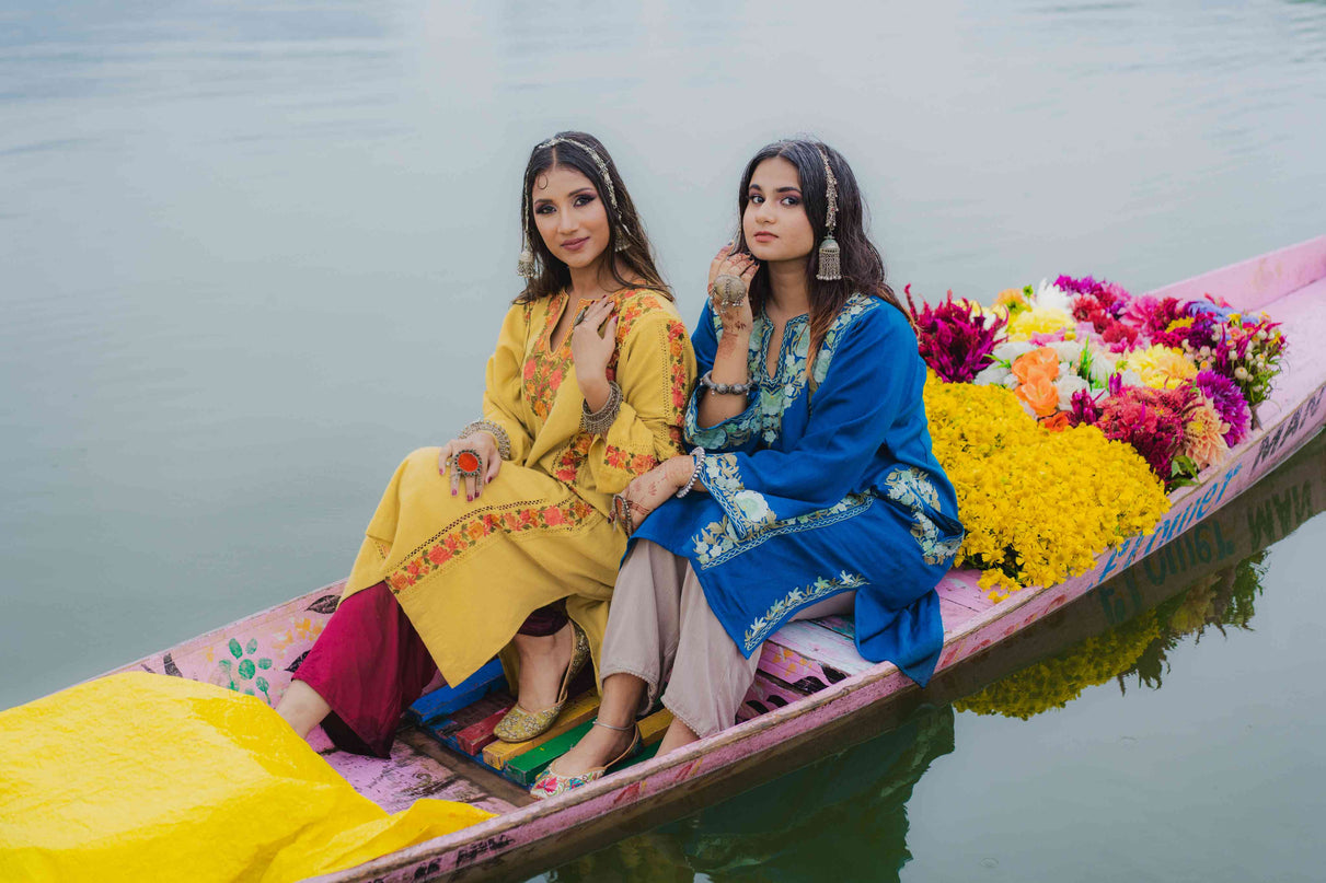 Kashmiri Aari Work Phiran - Yellow | Fringe - Kashmir Jama