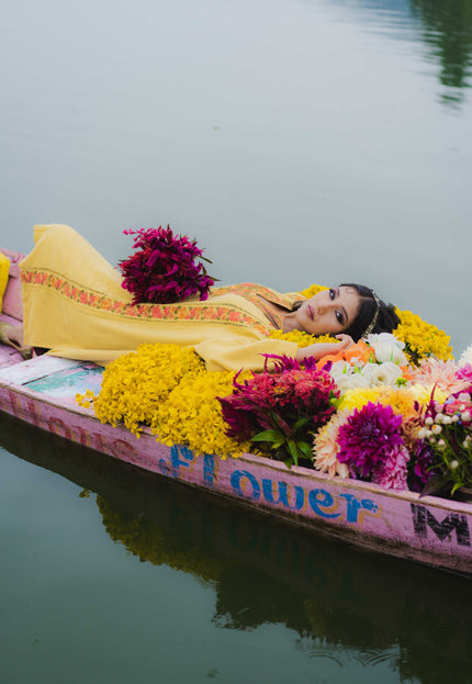 Kashmiri Aari Work Phiran - Yellow | Fringe - Kashmir Jama