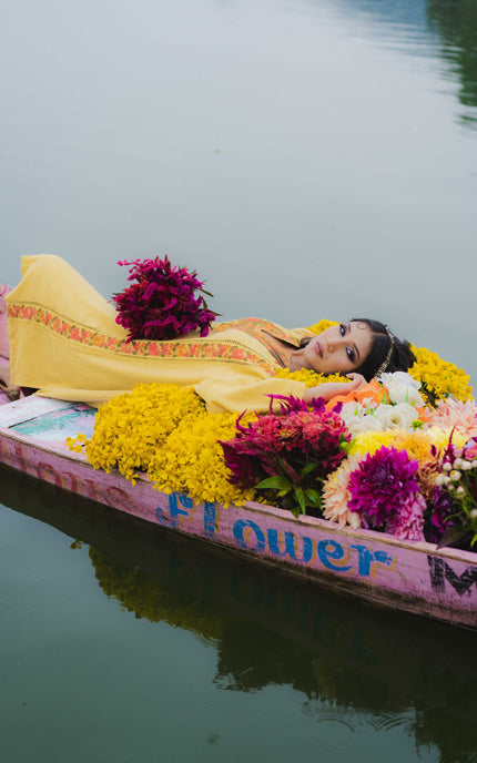 Kashmiri Aari Work Phiran - Yellow | Fringe - Kashmir Jama